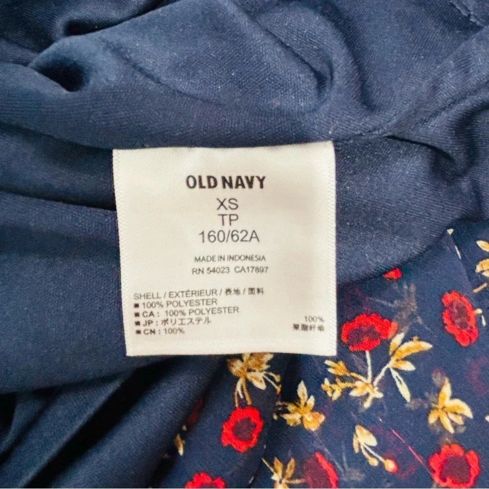 Old Navy XS Floral Navy blue red A Line Pull On chiffon flirty preppy mini skirt